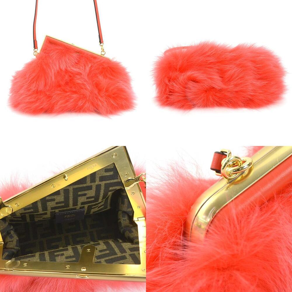 FENDI First Shoulder Bag Fur Leather Red - Picture 3 of 4